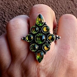 New Unique Peridot 925 Silver Statement Ring.